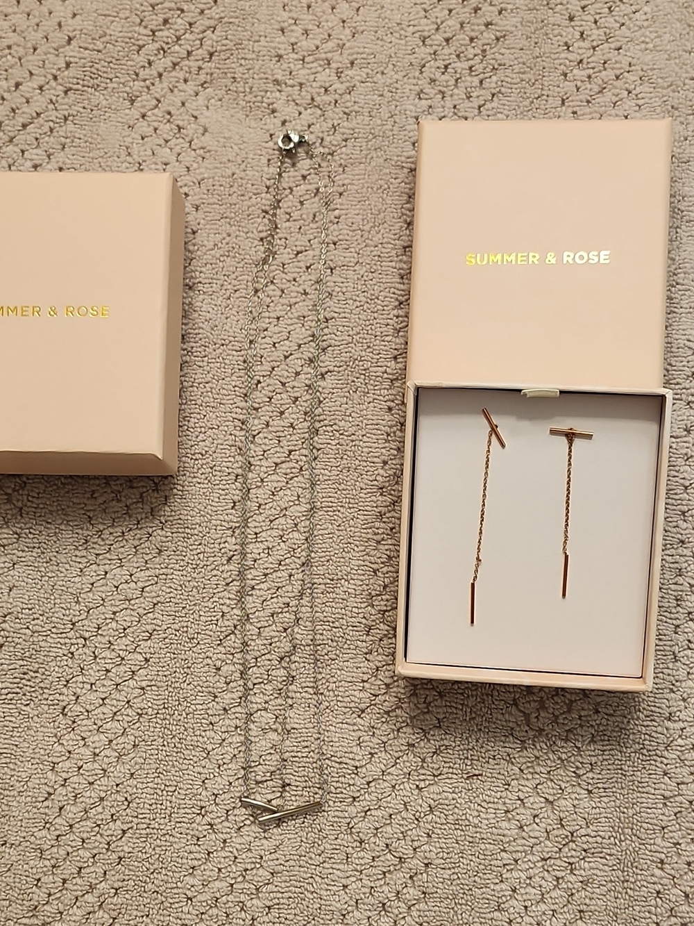 Summer & Rose Gold Tone Earrings and Silver Tone Necklace 0208